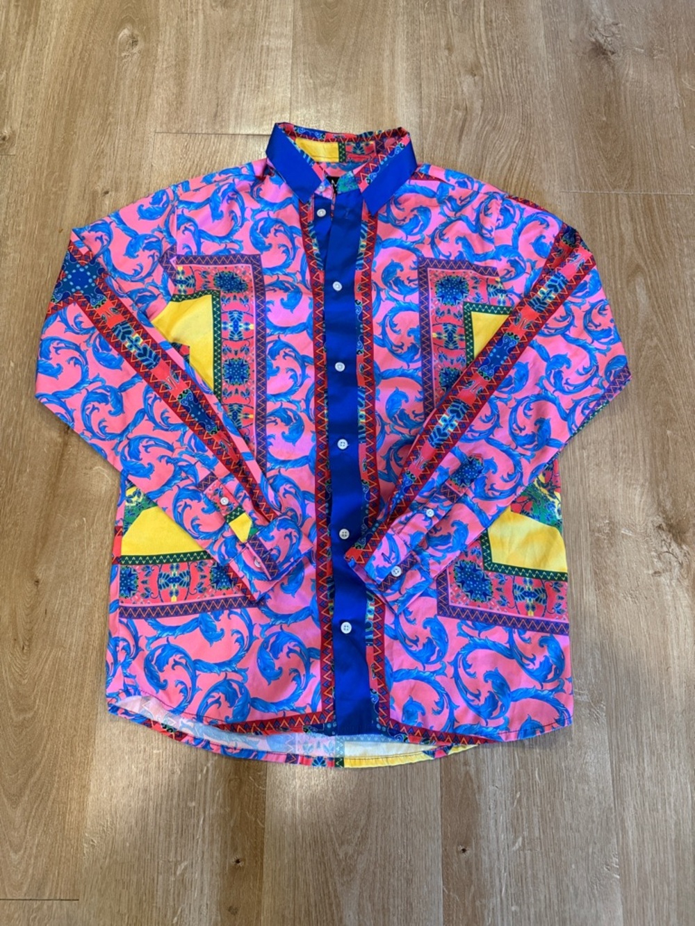Bold Pink & Blue Printed Button-Down Shirt